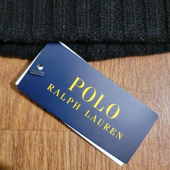 Polo Ralph Lauren Unisex Merino Cuffed Beanie Hat Pony Logo Black Red Wool New - Picture 3 of 6
